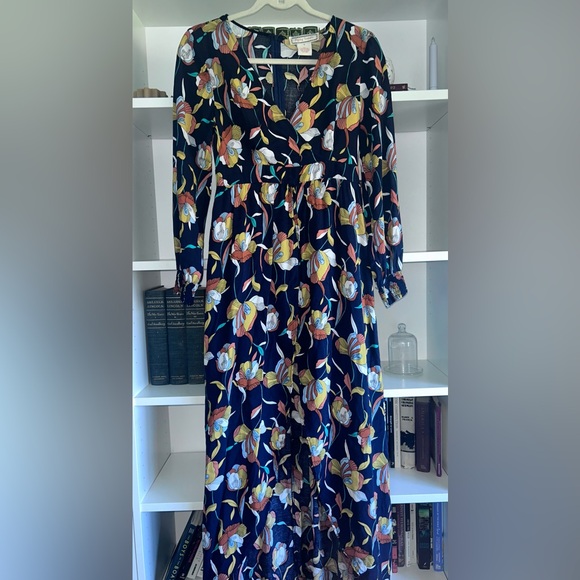 Flying Tomato Blue Floral Long Sleeve Hi / Low Dress Sz small - Picture 1 of 8